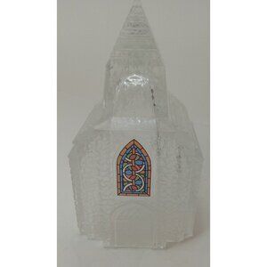 Avon Vintage Church Etched Clear Glass 6.5” Holiday Decor Christmas Candle